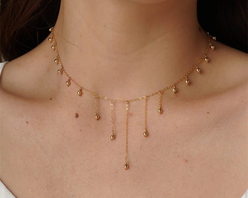 14K Gold Beaded Choker Necklace | Handmade Boho Minimalist Jewelry for Women
