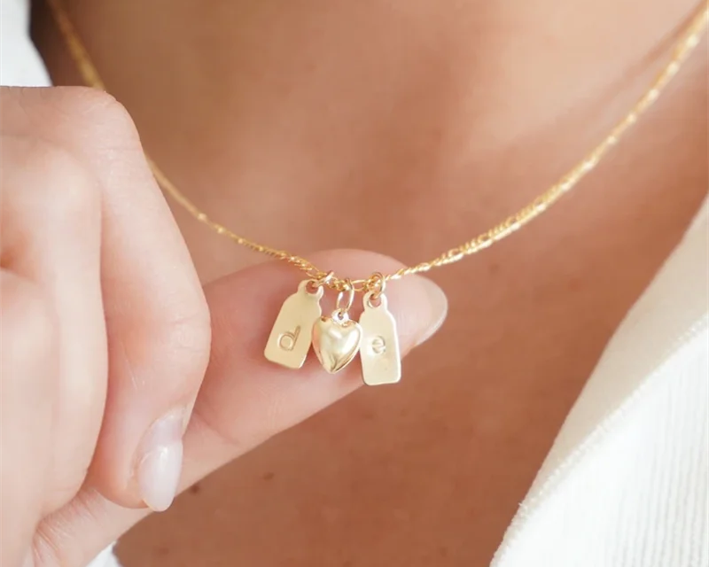 14K Gold Custom Initial Tag Necklace | Handmade Engraved Letter Pendant for Women