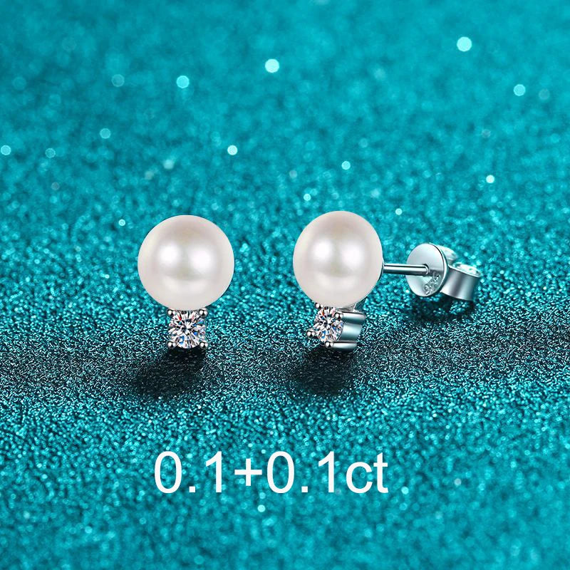 Single 0.1/0.3CT D Color Moissanite Stud Earring with Natural Pearl | 925 Sterling Silver Jewelry