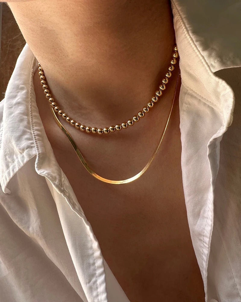 14K Gold Round Bead Choker Necklace | Handmade Boho Dainty Jewelry for Women