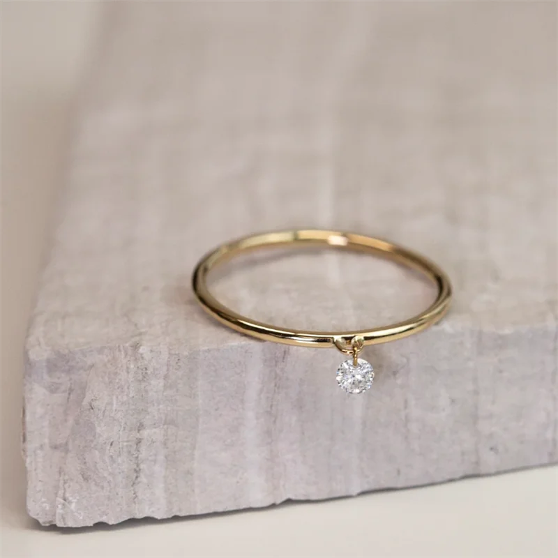14K Gold Dainty Zircon Ring | Minimalist Knuckle Boho Jewelry for Women