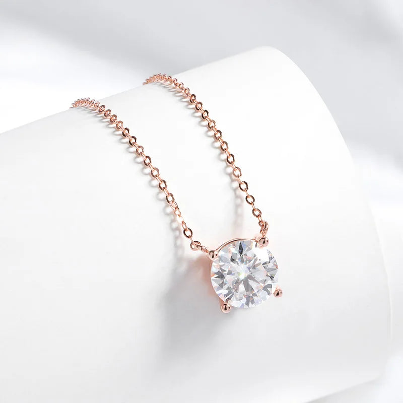 1-5CT D Color Moissanite Pendant Necklace | Rose Gold Sterling Silver 925 | GRA Certified
