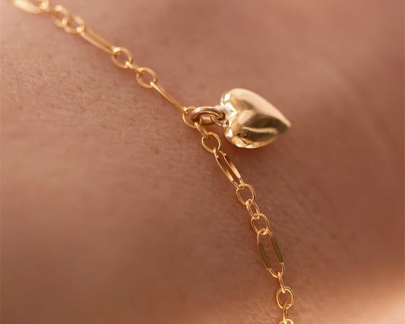 14K Gold Dainty Heart Charm Bracelet | Minimalist Tarnish-Resistant Jewelry for Women