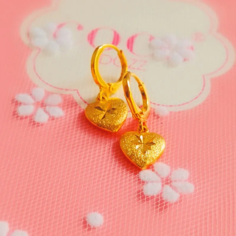 Luxury 9999 Pure 24K Gold Heart Earrings | Elegant Women's Fine Jewelry Gift