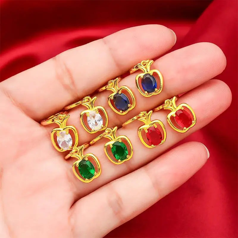 Luxury 9999 Pure 24K Gold Apple Stud Earrings | Blue-Green Hollow Design for Women
