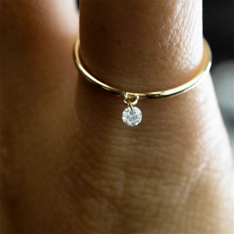 14K Gold Dainty Zircon Ring | Minimalist Knuckle Boho Jewelry for Women