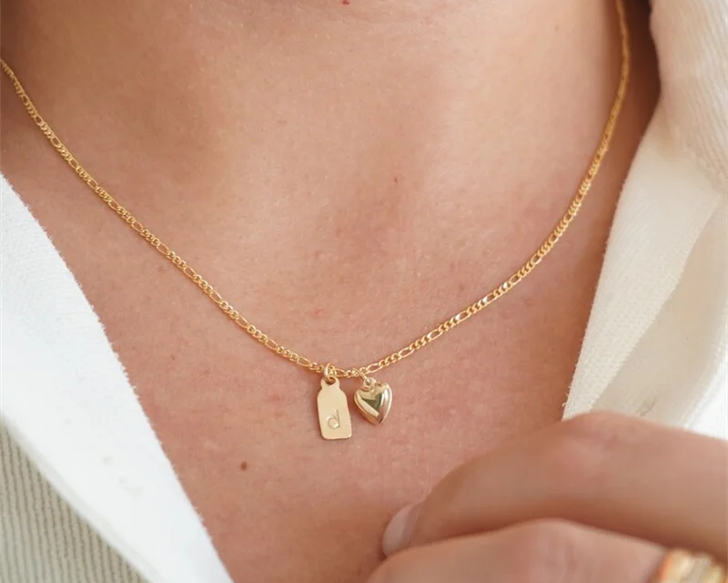14K Gold Custom Initial Tag Necklace | Handmade Engraved Letter Pendant for Women