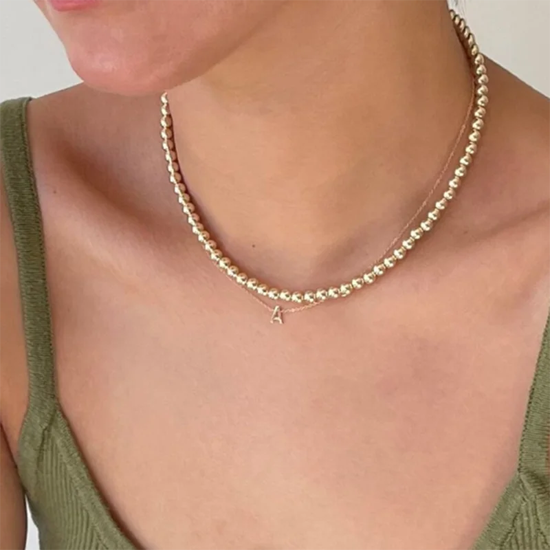 14K Gold Round Bead Choker Necklace | Handmade Boho Dainty Jewelry for Women