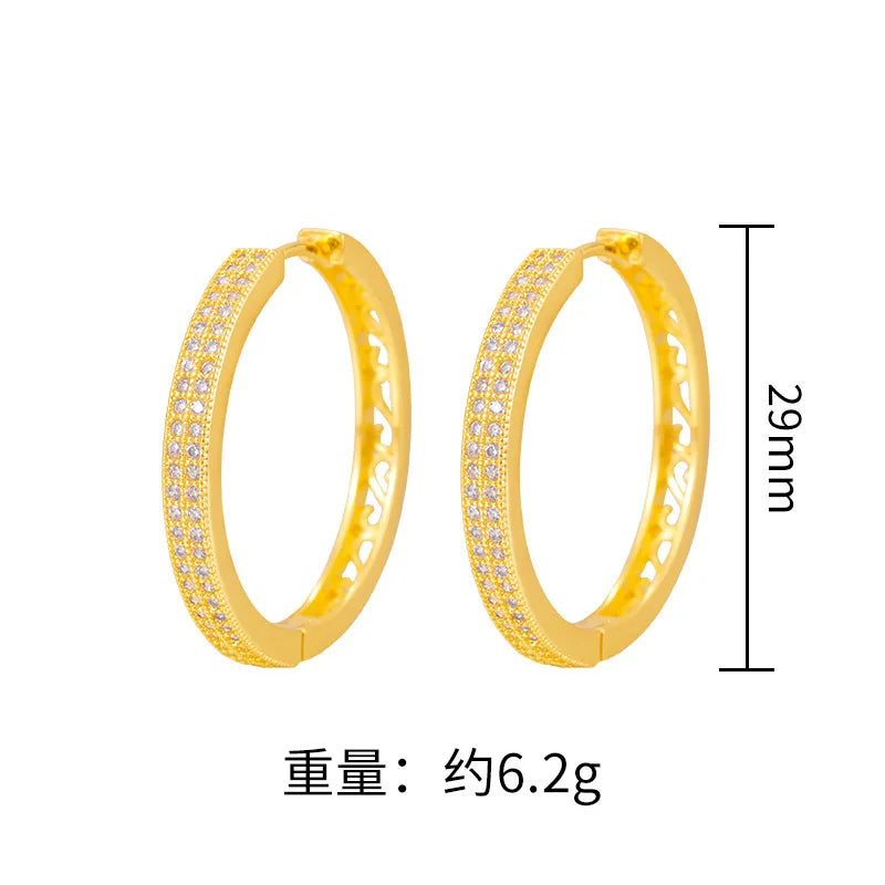 24K Pure Gold Diamond Star Hoop Earrings | Luxury Real Gold Ear Buckle Jewelry for Women