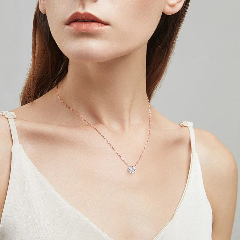 1-5CT D Color Moissanite Pendant Necklace | Rose Gold Sterling Silver 925 | GRA Certified