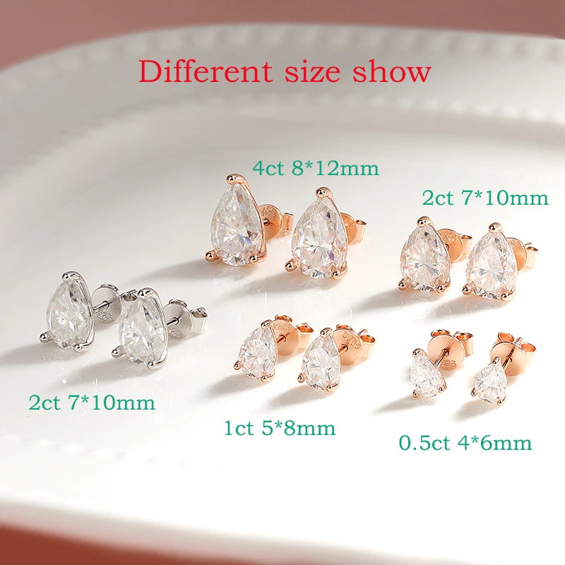 Pear Cut D Color Moissanite Stud Earrings | 0.5–1CT 925 Sterling Silver | GRA Certified Wedding Jewelry