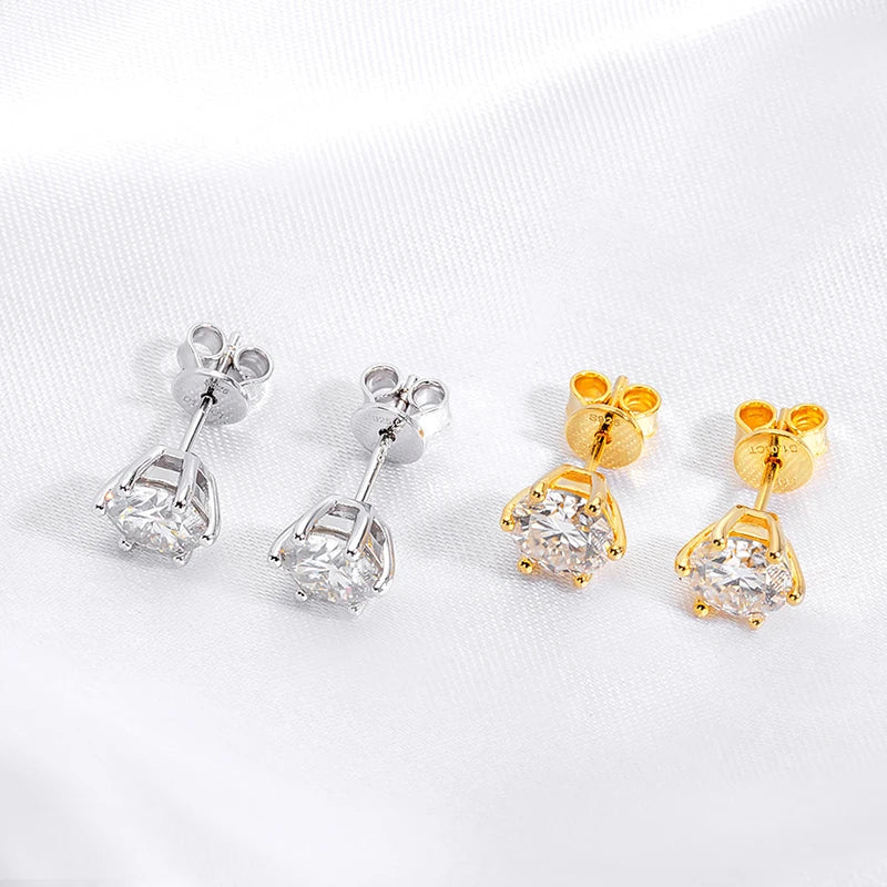 18K Gold Plated Moissanite Stud Earrings | D Color VVS1 0.5-2CT in 925 Silver