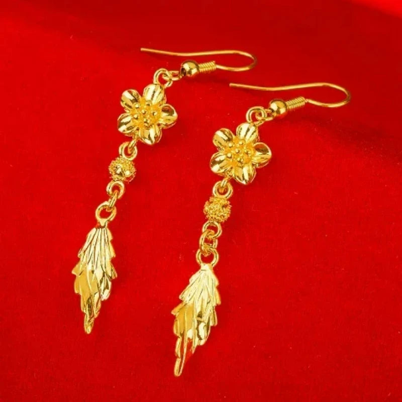 24K Real Gold Star Charm Earrings | Elegant Wire Hoop Jewelry Gift for Women