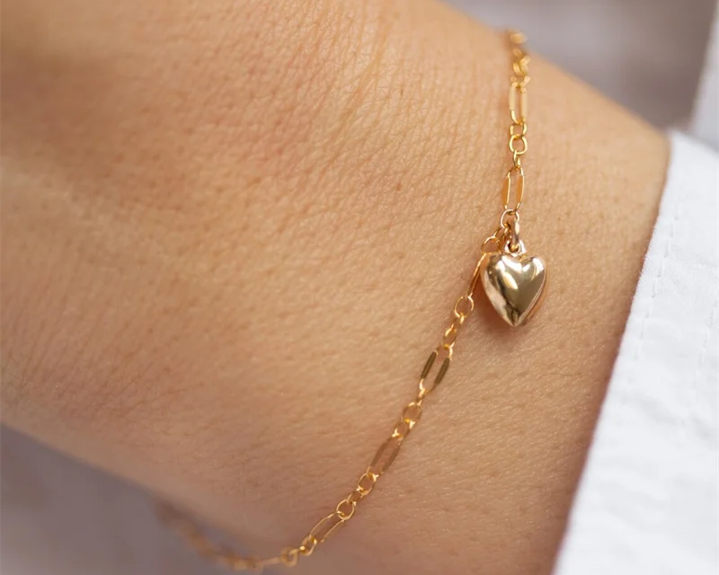14K Gold Dainty Heart Charm Bracelet | Minimalist Tarnish-Resistant Jewelry for Women