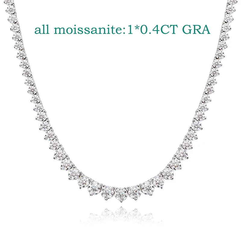 Luxury Moissanite Tennis Necklace | 3-Claw Gradient Design in 925 Sterling Silver