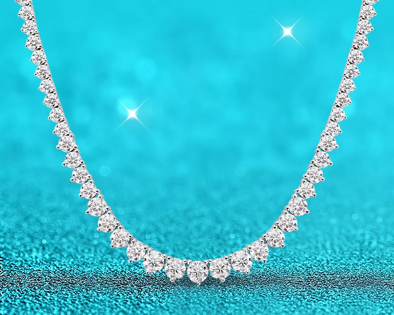 Luxury Moissanite Tennis Necklace | 3-Claw Gradient Design in 925 Sterling Silver