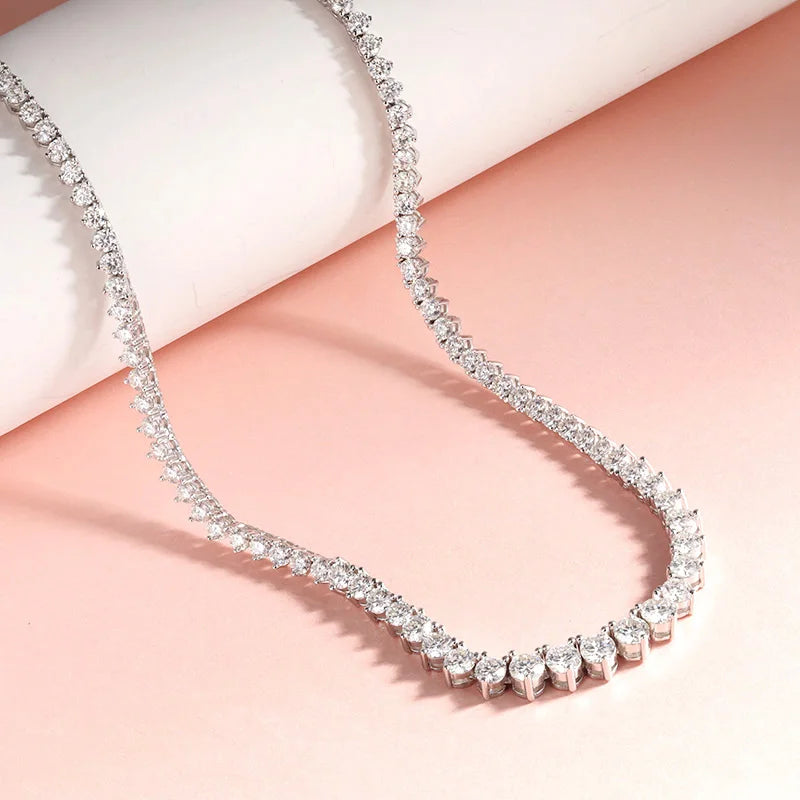 Luxury Moissanite Tennis Necklace | 3-Claw Gradient Design in 925 Sterling Silver