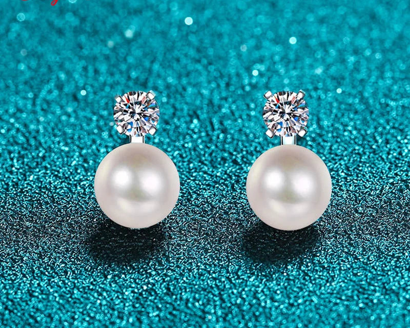 Single 0.1/0.3CT D Color Moissanite Stud Earring with Natural Pearl | 925 Sterling Silver Jewelry