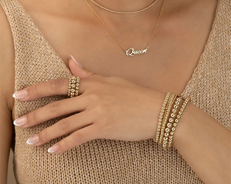 14K Gold Elastic Beaded Ring | Handmade Tarnish-Resistant Waterproof Friendship Ring