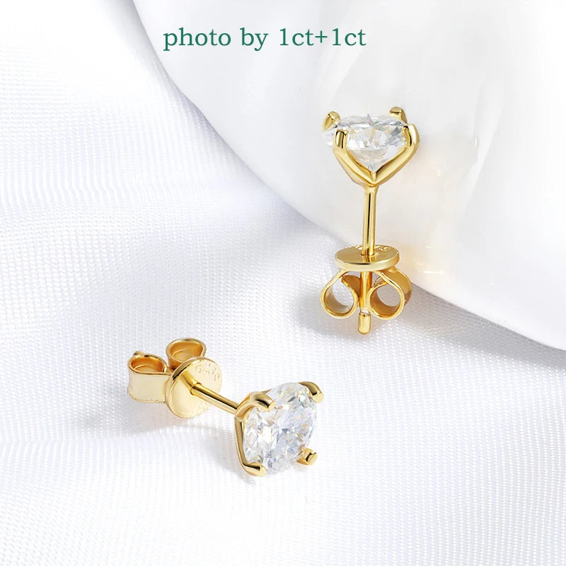 D Color Moissanite Stud Earrings | 925 Sterling Silver with 18K Gold Plating | VVS1 Round Cut Gift for Women