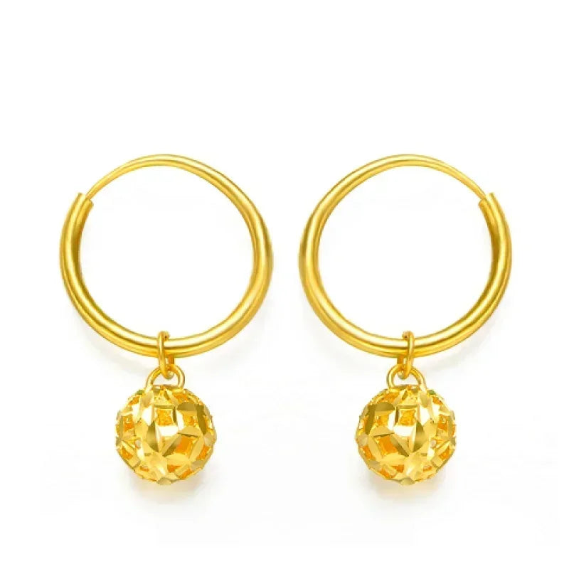 24K Real Gold Star Charm Earrings | Elegant Wire Hoop Jewelry Gift for Women