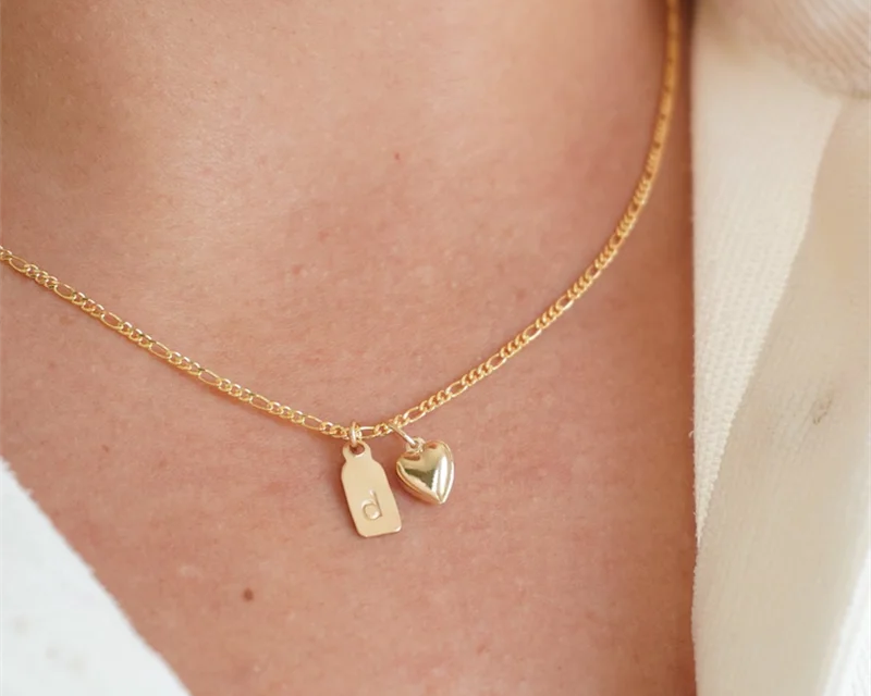 14K Gold Custom Initial Tag Necklace | Handmade Engraved Letter Pendant for Women