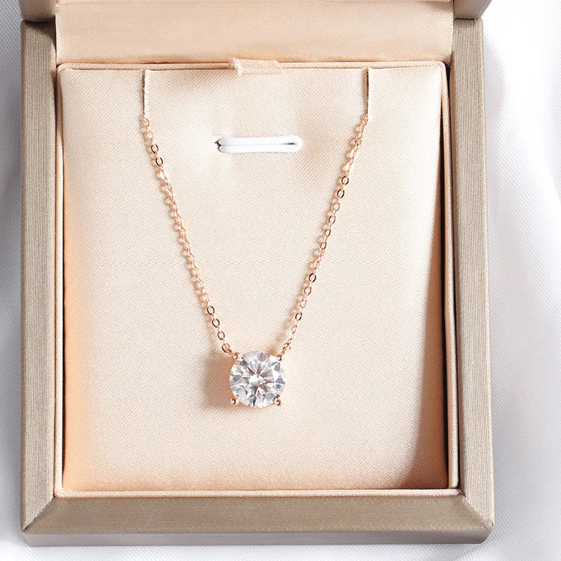 1-5CT D Color Moissanite Pendant Necklace | Rose Gold Sterling Silver 925 | GRA Certified