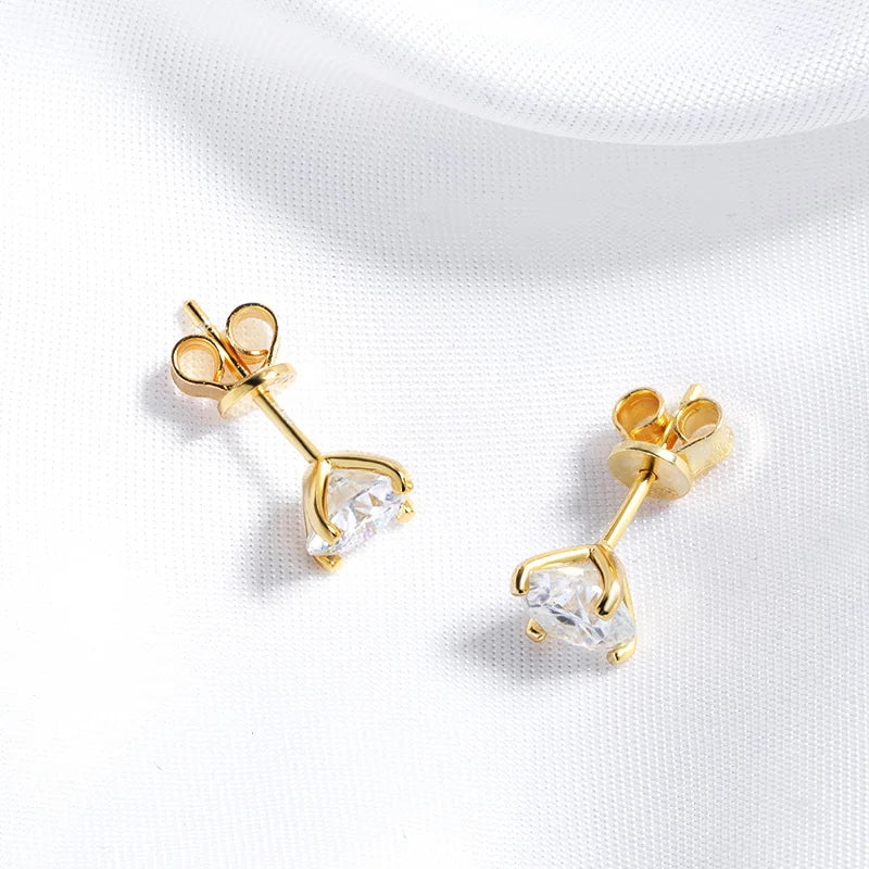 D Color Moissanite Stud Earrings | 925 Sterling Silver with 18K Gold Plating | VVS1 Round Cut Gift for Women