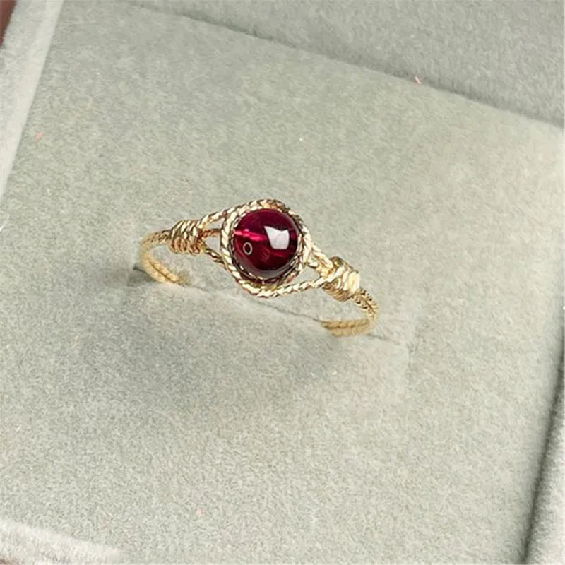 14K Gold  Natural Garnet Ring | Handmade Boho Knuckle Ring for Women