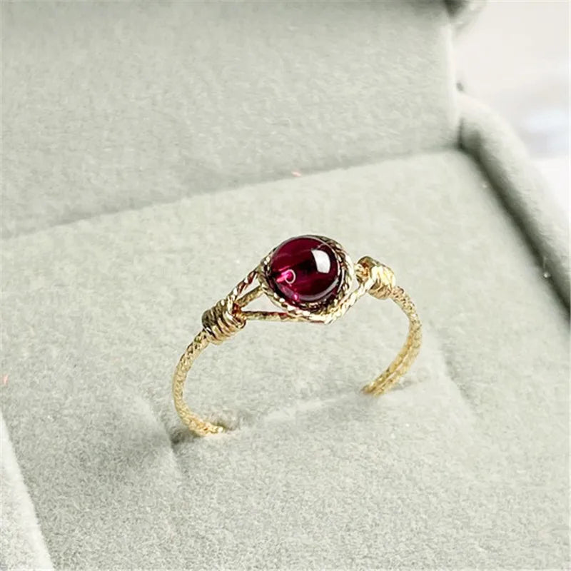 14K Gold  Natural Garnet Ring | Handmade Boho Knuckle Ring for Women
