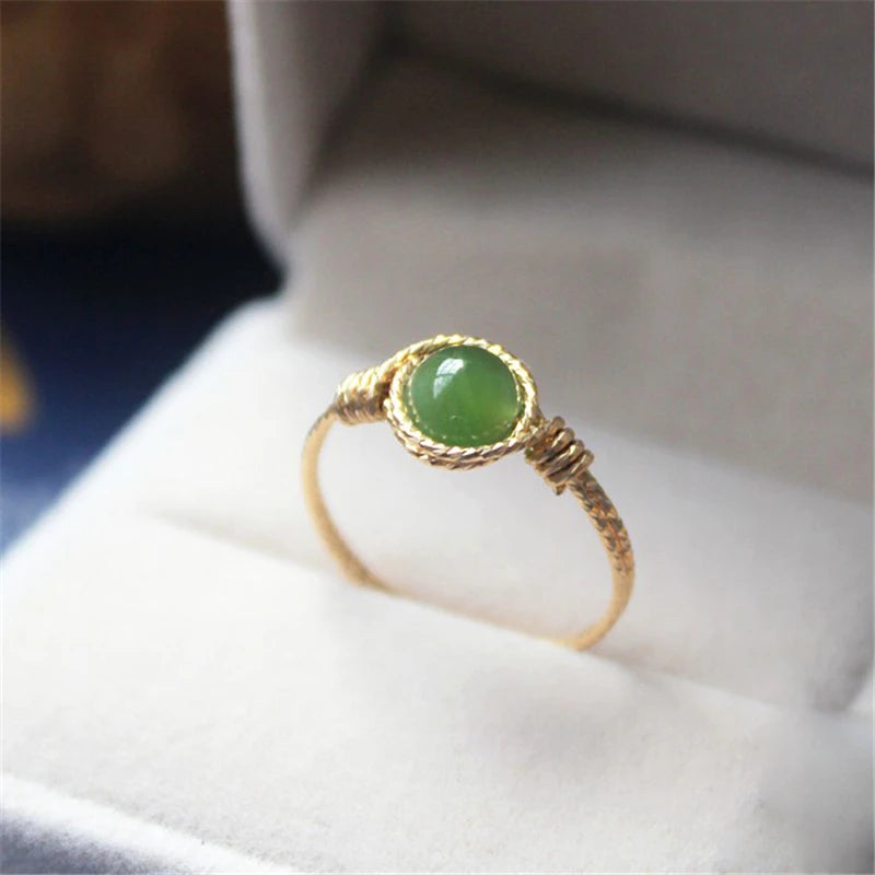 14K Gold Hetian Jasper Ring | Handmade Boho Knuckle Ring for Women