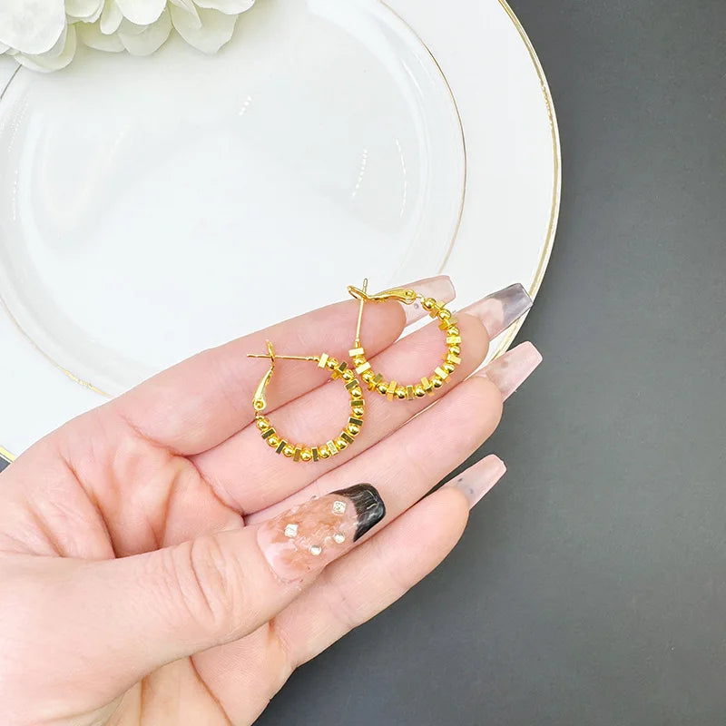 24K Pure Gold Square Bead Earrings | Luxury Real Gold Minimalist Jewelry for Women