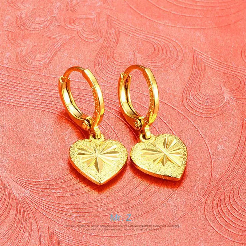 Luxury 9999 Pure 24K Gold Heart Earrings | Elegant Women's Fine Jewelry Gift