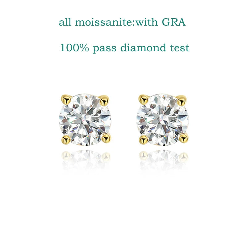 18K Gold Plated Moissanite Stud Earrings | 0.2-2CT GRA Certified in 925 Silver | Unisex Jewelry