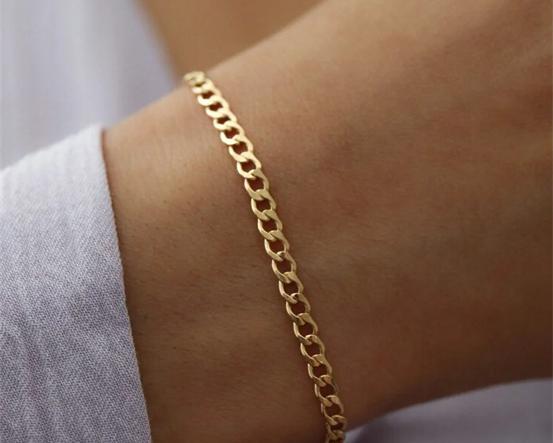 14K Gold Curb Chain Bracelet | Minimalist Handmade Hypoallergenic Jewelry for Women