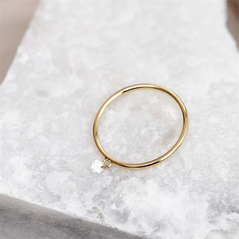 14K Gold Dainty Zircon Ring | Minimalist Knuckle Boho Jewelry for Women