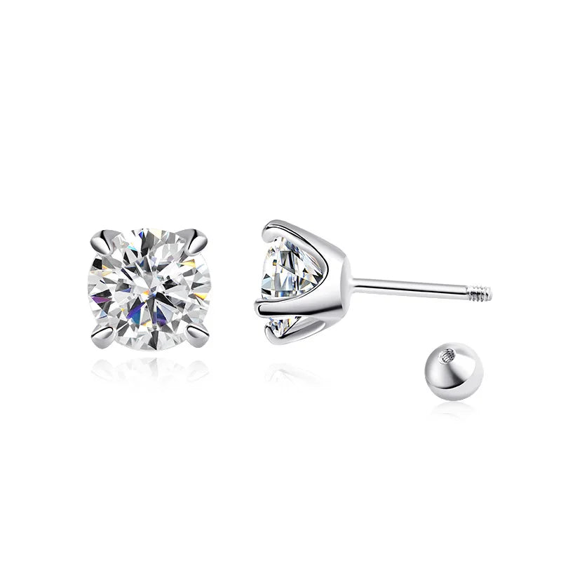 GRA Certified Moissanite Stud Earrings | 0.5CT–2CT D Color in 925 Sterling Silver