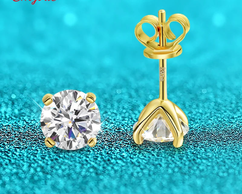 D Color Moissanite Stud Earrings | 925 Sterling Silver with 18K Gold Plating | VVS1 Round Cut Gift for Women