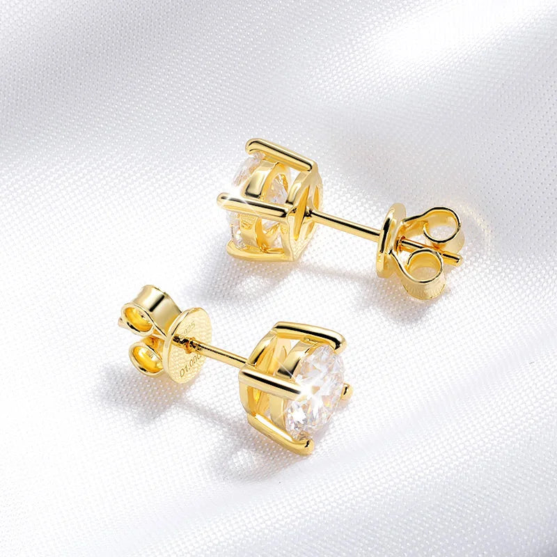 18K Gold Plated Moissanite Stud Earrings | 0.2-2CT GRA Certified in 925 Silver | Unisex Jewelry