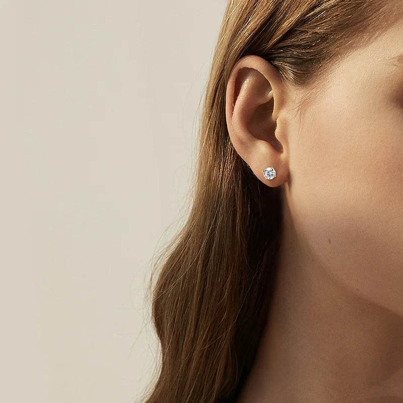 D Color Moissanite Stud Earrings | 925 Sterling Silver with 18K Gold Plating | VVS1 Round Cut Gift for Women