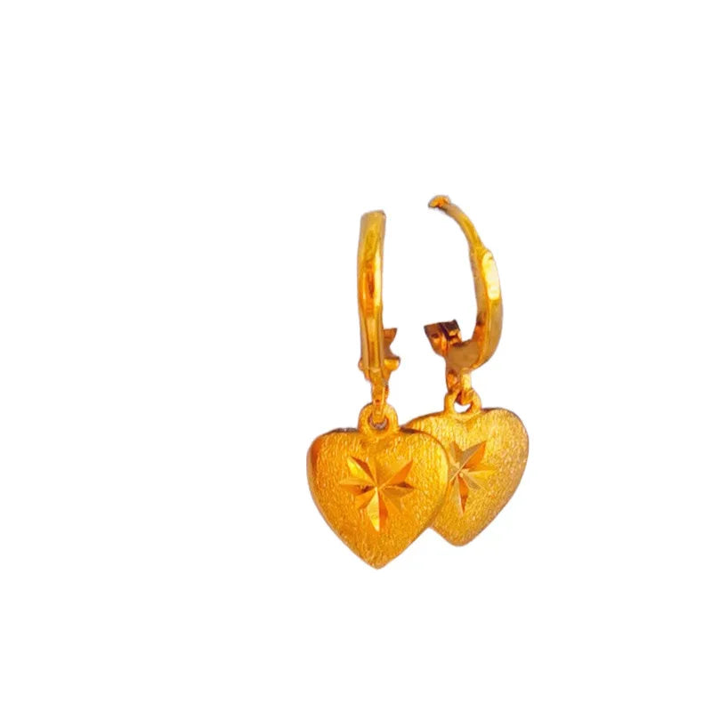 Luxury 9999 Pure 24K Gold Heart Earrings | Elegant Women's Fine Jewelry Gift
