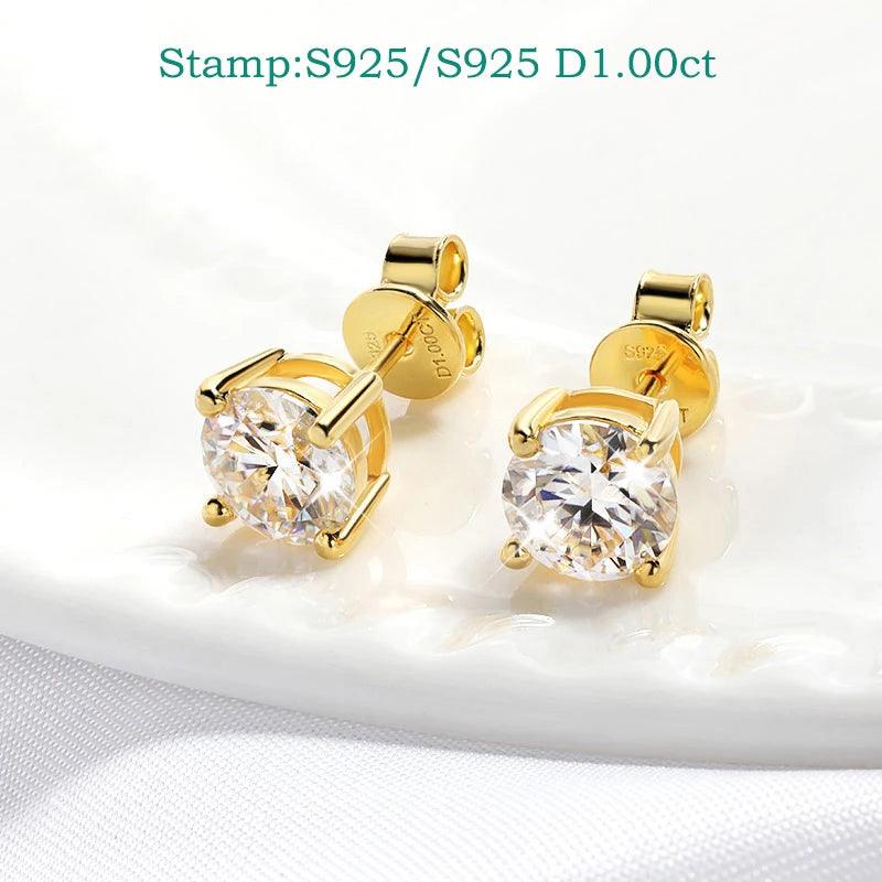 18K Gold Plated Moissanite Stud Earrings | 0.2-2CT GRA Certified in 925 Silver | Unisex Jewelry