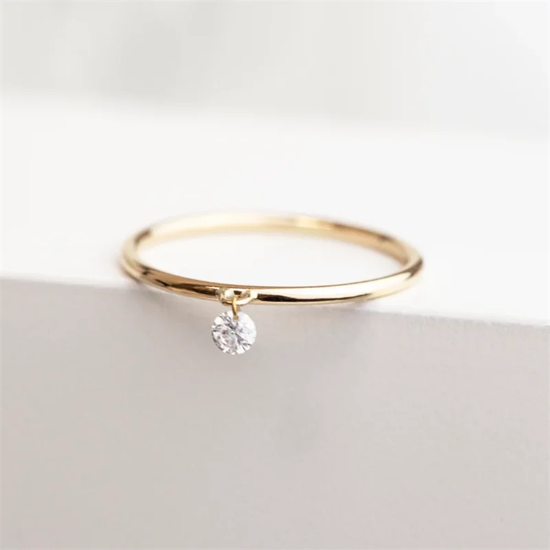 14K Gold Dainty Zircon Ring | Minimalist Knuckle Boho Jewelry for Women