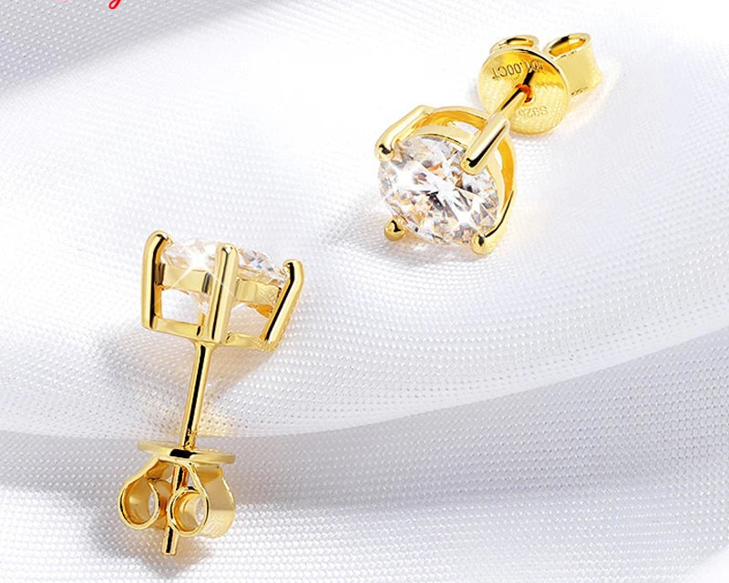 18K Gold Plated Moissanite Stud Earrings | 0.2-2CT GRA Certified in 925 Silver | Unisex Jewelry