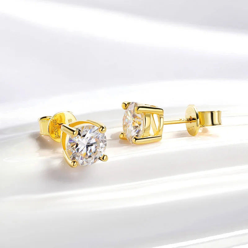 18K Gold Plated Moissanite Stud Earrings | 0.2-2CT GRA Certified in 925 Silver | Unisex Jewelry
