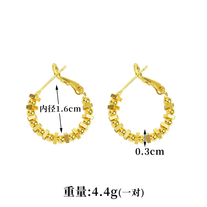 24K Pure Gold Square Bead Earrings | Luxury Real Gold Minimalist Jewelry for Women