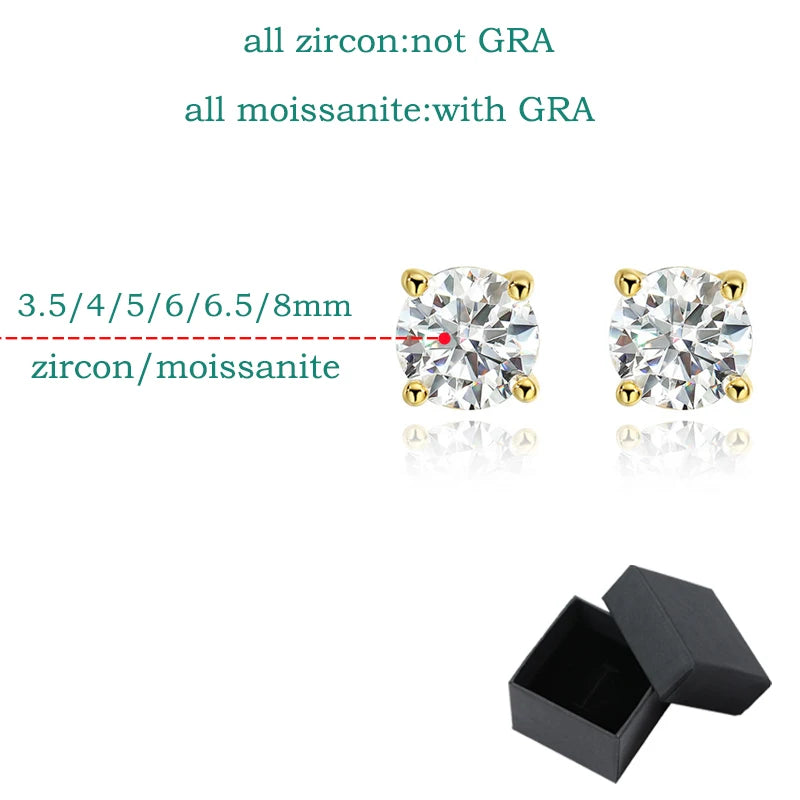 18K Gold Plated Moissanite Stud Earrings | 0.2-2CT GRA Certified in 925 Silver | Unisex Jewelry