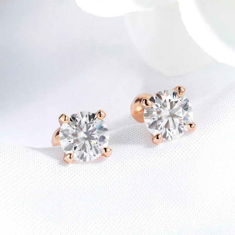 GRA Certified Moissanite Stud Earrings | 0.5CT–2CT D Color in 925 Sterling Silver