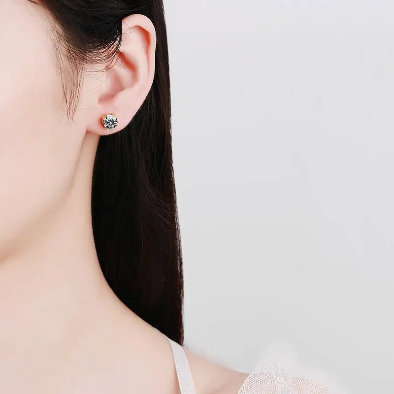18K Gold Plated Moissanite Stud Earrings | 0.2-2CT GRA Certified in 925 Silver | Unisex Jewelry