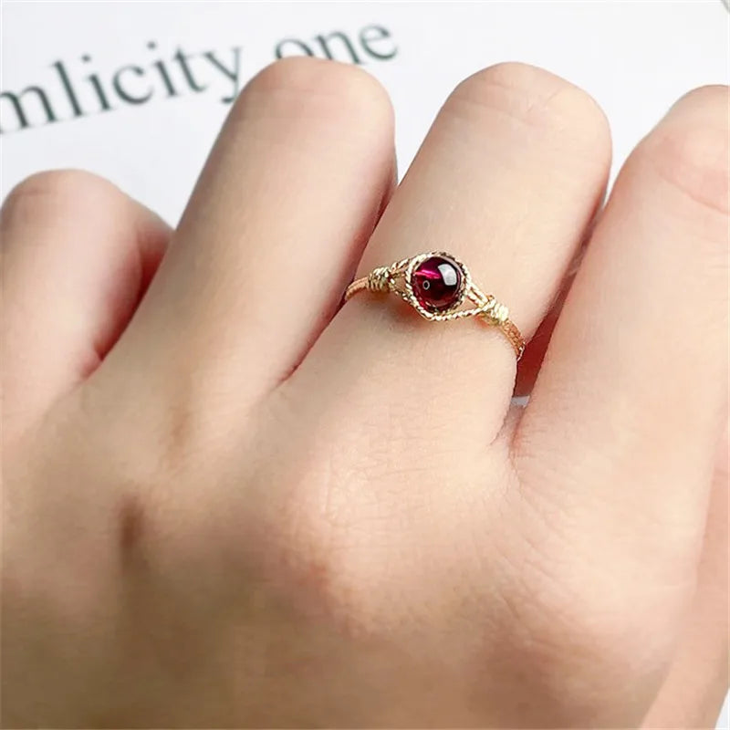 14K Gold  Natural Garnet Ring | Handmade Boho Knuckle Ring for Women